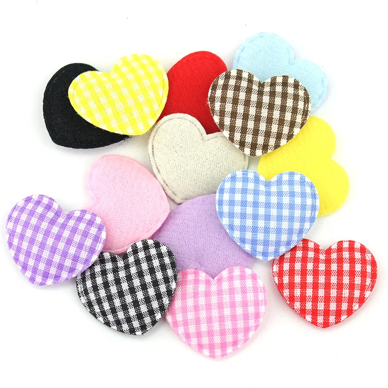 70 pz 2.5*3cm carino tessuto scozzese cuore imbottito Appliques per fai da te copricapo tornante artigianato giocattoli cottura decorazione accessori