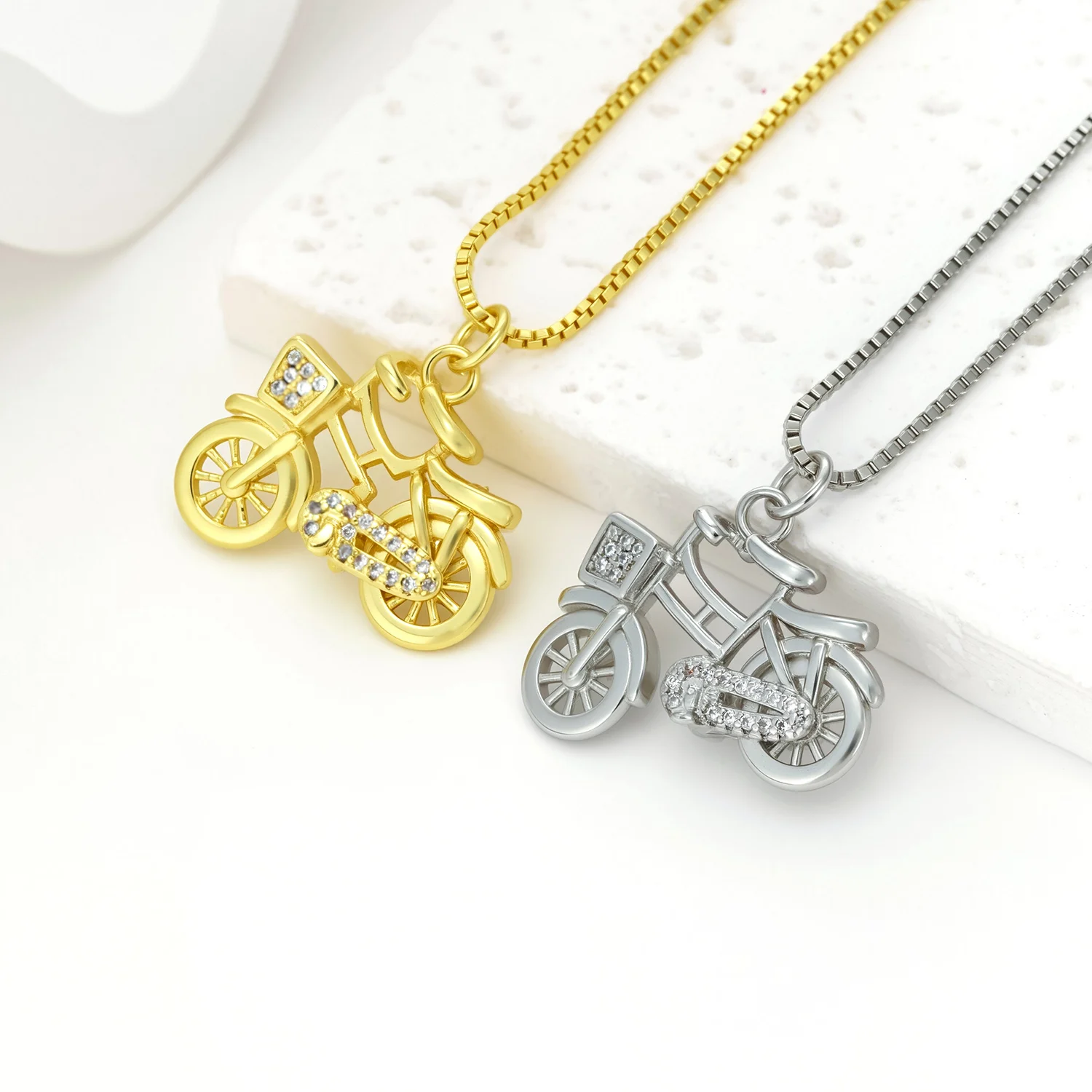 Nidin Retro 3D Bicycle Pendant For Women Inlaid Crystal Zircon Bike Charm Box Chain Necklace Fashion Cycling Lover Jewelry Gifts