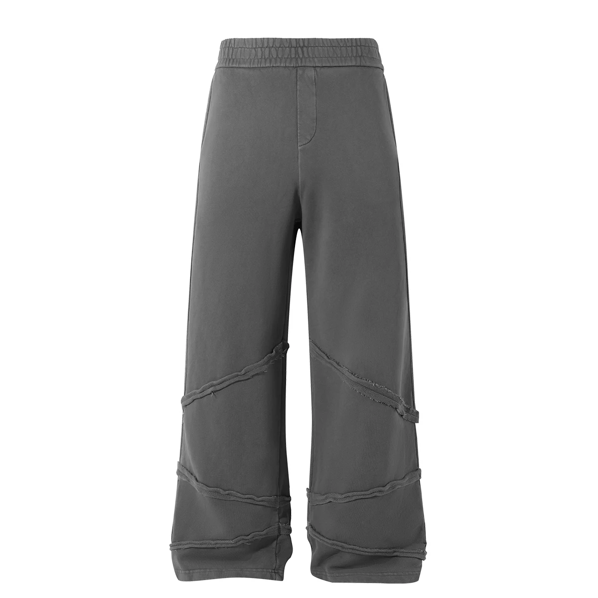 Autumn Winter Cotton Splicing Irregular Fraying Vintage Acid Wash Straight Leg Sweatpants Baggy Casual Distressed Joggers Men