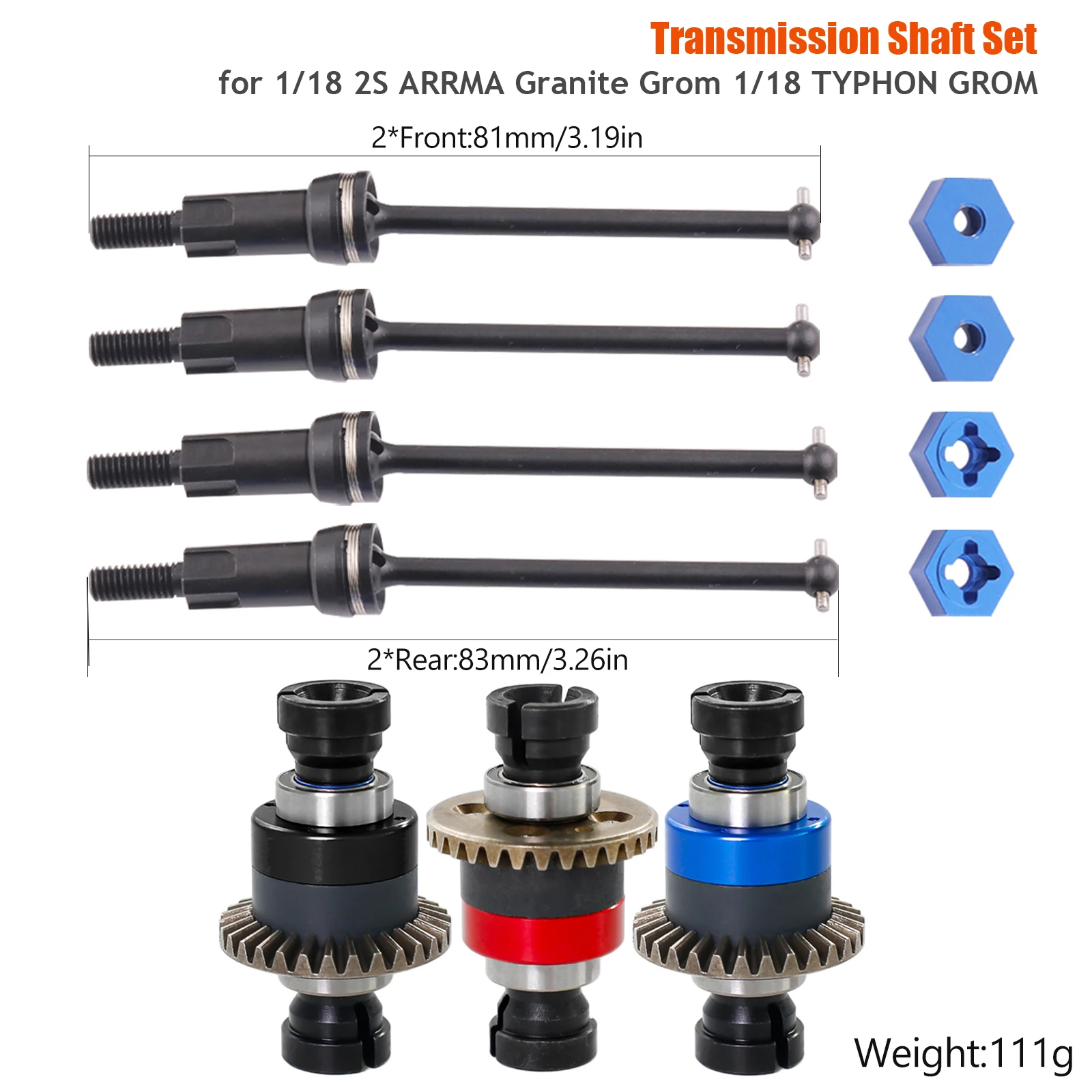 CVD Shaft Wheel Nut 30T Differential Assembly for 1/18 ARRMA 2S GRANITE GROM & TYPHON GROM RC Car Upgrade Parts