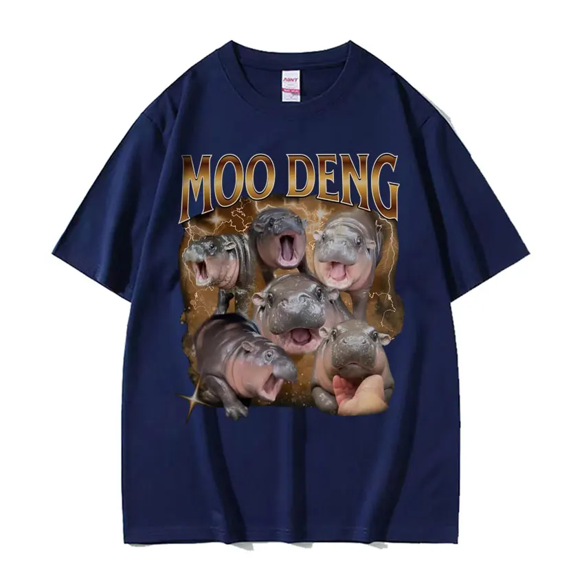 Cute Hippo Moo Deng Rap Vintage 90s Graphic T Shirt Funny Meme T Shirts Men Women Fashion Hip Hop Oversized Cotton T-shirt Tops