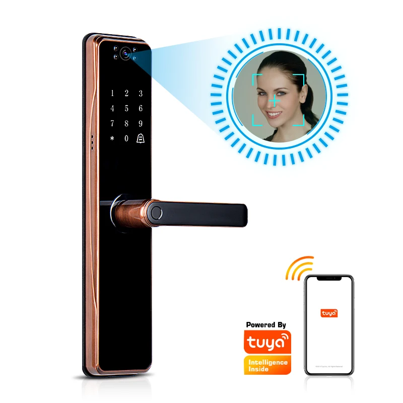 Tediton Security Digital Tuya app Smart Fingerprint Door Lock with Camera