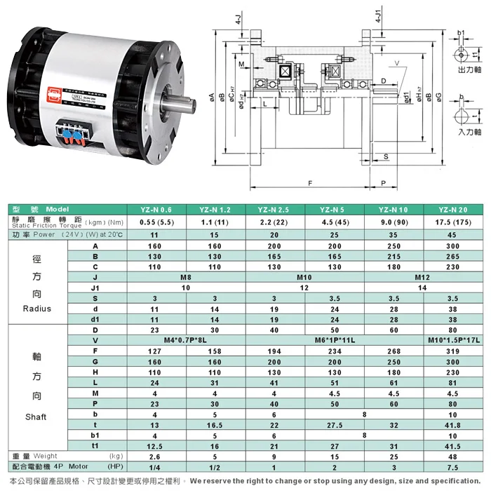 Double flange electromagnetic clutch brake brake combination / DC 24V motor Zhang Ming flange clutch YZ-N-1.2