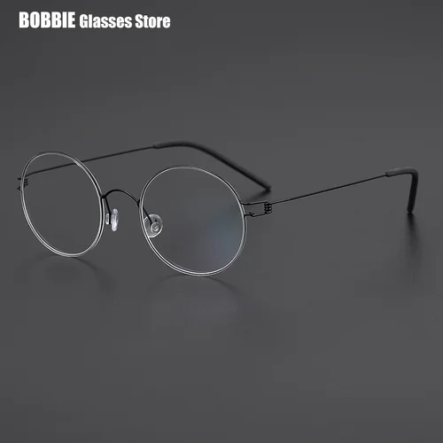 Imagen 2 del producto Diseño de Dinamarca, gafas redondas pequeñas, montura sin tornillos, ultraligera, 4g, gafas de titanio puro de aire, gafas con montura Retro para hombres, estilo coreano