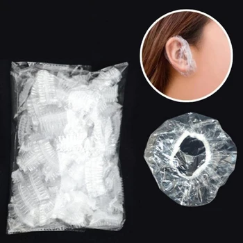 100pcs Disposable Earmuffs กันน้ําพลาสติกหมวกอาบน้ําป้องกันหูย้อมผมน้ํามันอาบน้ํา Salon EAR Protector