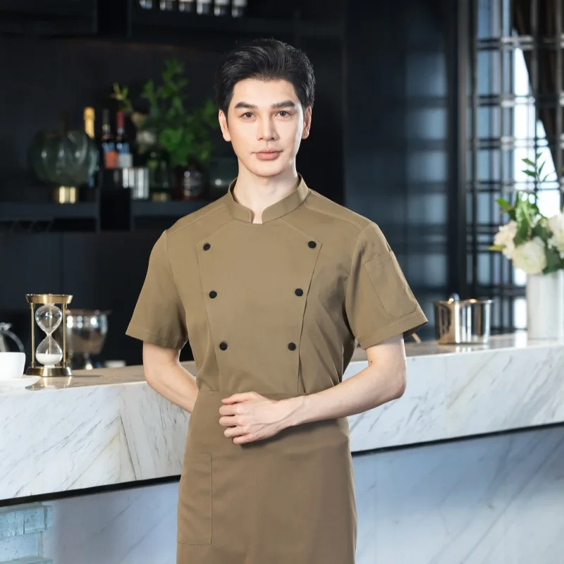 Catering Hotel Restaurant Chef Short Sleeve Thin Summer Uniform Pastry Chef Bakery Chef Canteen Work Clothes Kitchen Clothes wit