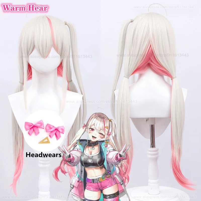 

New! Game Jackal Synthetic Wig 75cm Long Beige Gradient Pink Wig And Headwears Heat Resistant Fibre Cosplay Anime Wigs + Wig Cap