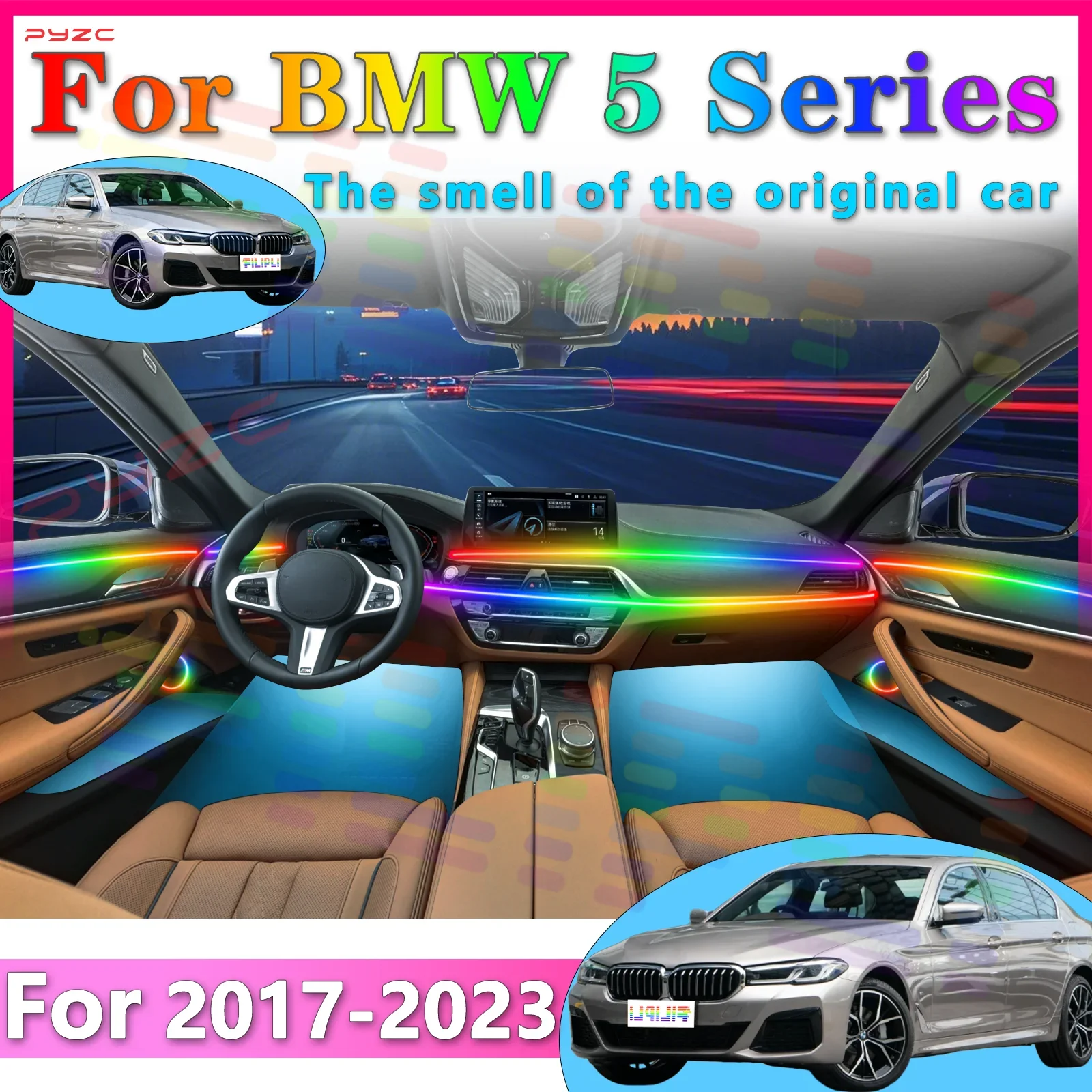 

For BMW 5 Series 7 Interior LED Lighting Strip Acrylic 64Color RGB Symphony APP - Operated to Boost Driving Experience