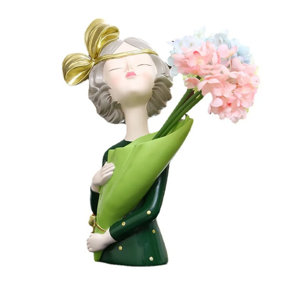 

Creative Elegant Flower Girl Statue Decorative Cartoon Butterfly Girl Sculpture Handmade Girl Vase Ornament Living Room