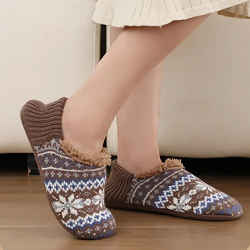 

Simple Knitted Winter Floor Socks Anti-slip Warm Thicken Plush Socks Hosiery Snowflake Fleece Sleeping Socks Fall/Winter