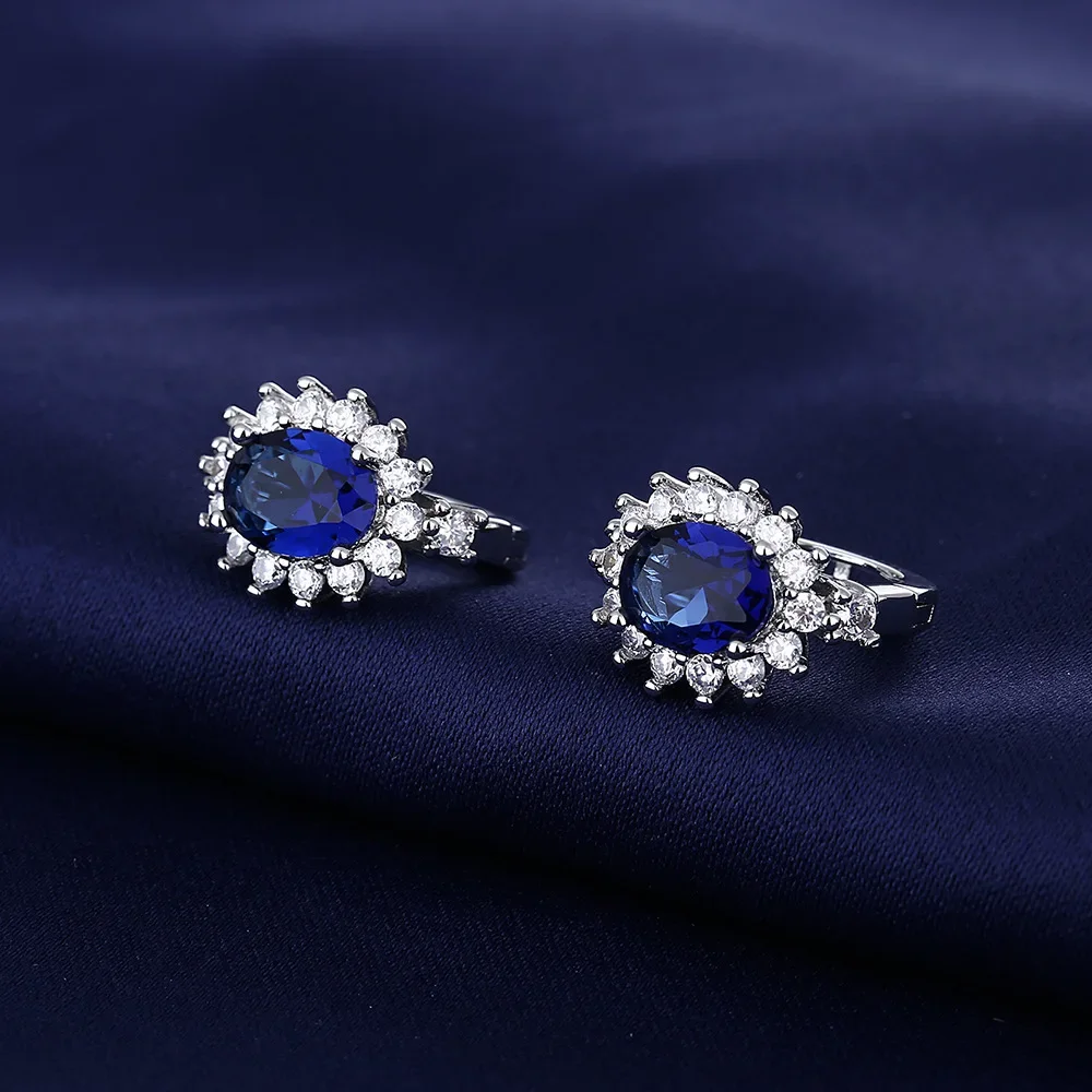 Sweet Sapphire Earrings Jewelry Oval Shape Zircon Gemstone Stud Earrings Accessories Women Wedding Engagement