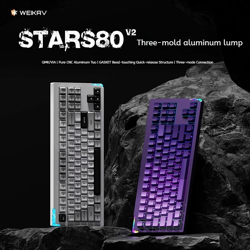 Stars 80 V2 Anodized/Electrophoresis Pure Cnc Aluminum Tuotuo 3 Mold Attached Mechanical Keyboard Kit For Boys Christmas Gift