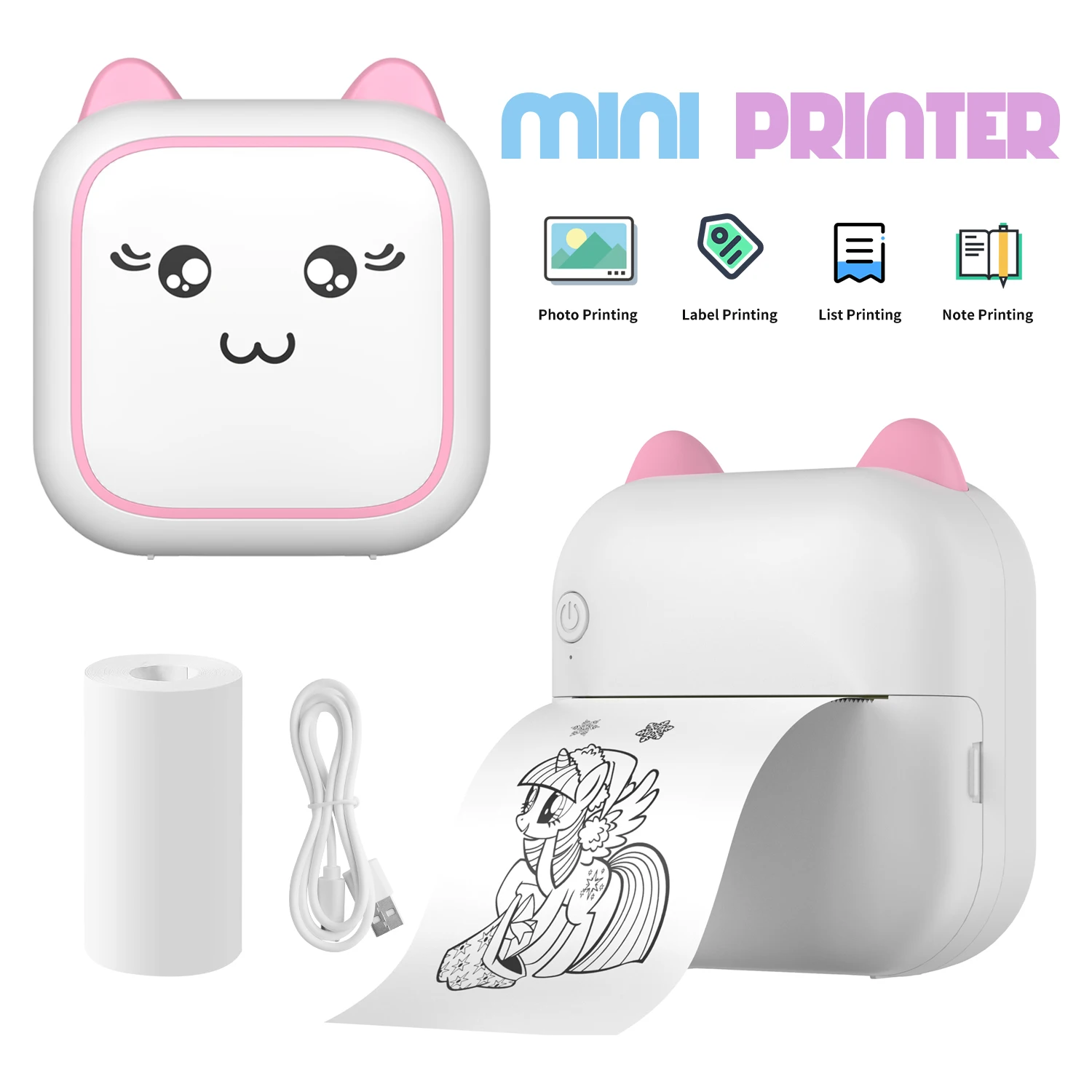 Mini Printer Inkless Thermal Printing Photo Label Note Memo Printing Bluetooth Connected APP Portable Printer Gifts For Children