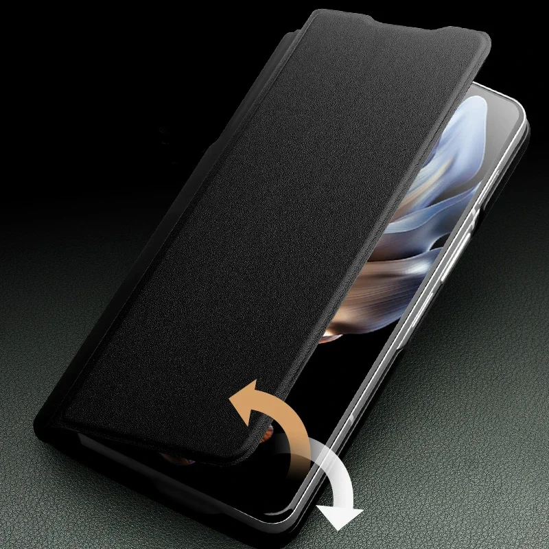 QIALINO Case for Samsung Fold 3 Fall Proof Mobile Cover for Galaxy Z Fold3 W22 Leather Protective Case Cowhide Luxury Business