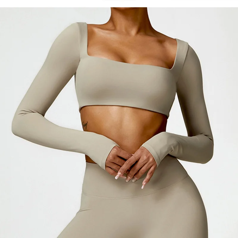 FUBEIKE Yoga Shirts Long Sleeved Women\'s Outdoor Running Fitness Wear Crop Top Gym Clothes Workout Single Piece Top Sportswear