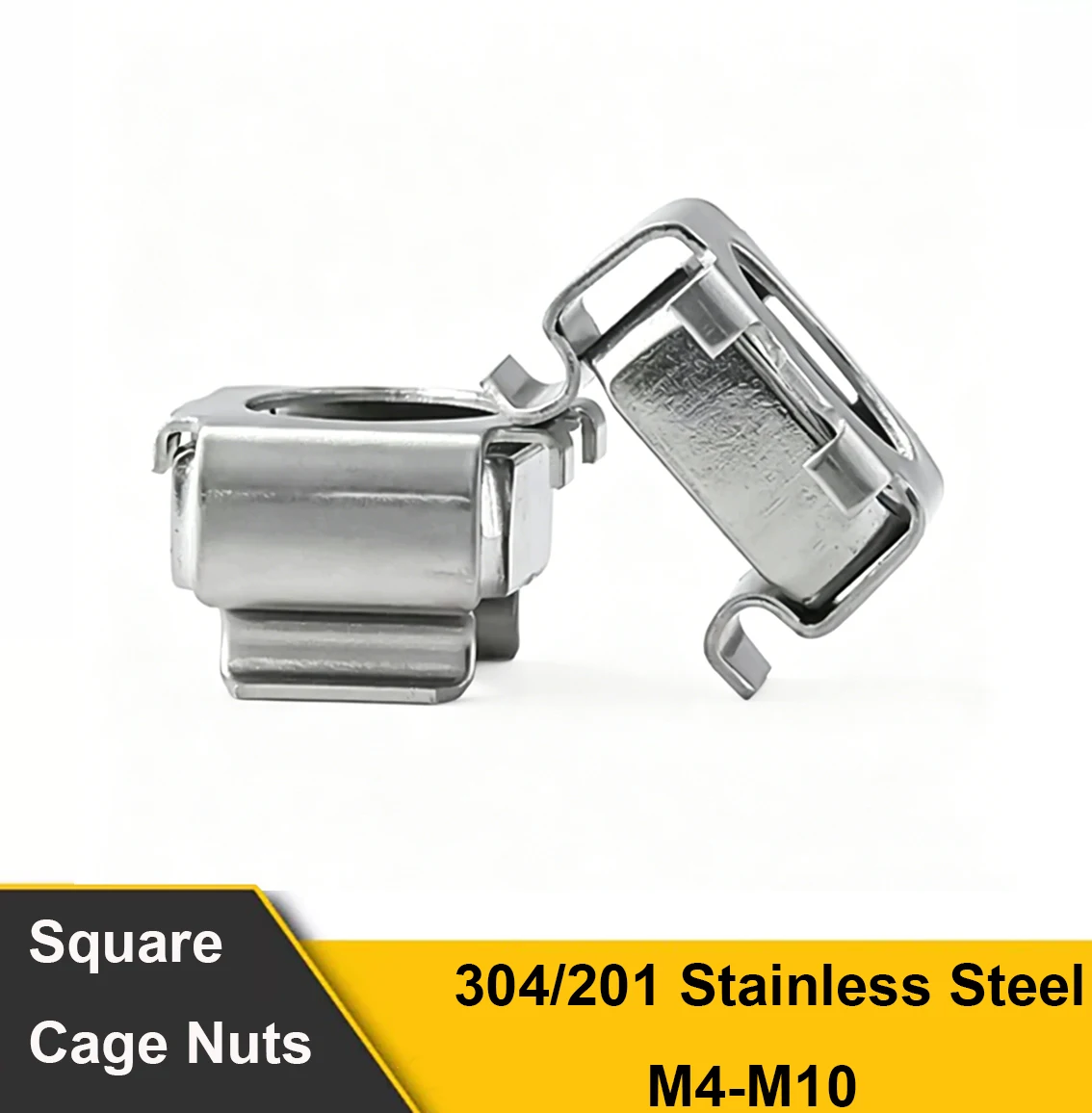 304/201 Stainless Steel Square Cage Quartet Floating Nuts Snap In Floating Nuts M4 M5 M6 M8 M10 For Cabinet PC Rackmount Captive