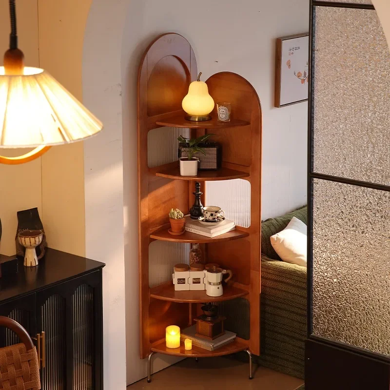 Middle-aged wood wall sofa storage bookshelf, screen partition corner cabinet