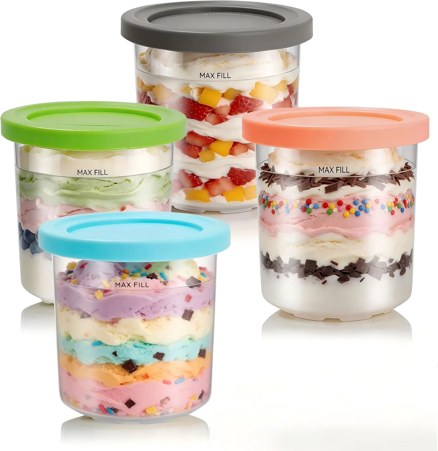 Ice Cream Pint Containers for Ninja NC299AMZ NC300s BPA-Free Dishwasher Safe Ice Cream Maker Replacement Accessory