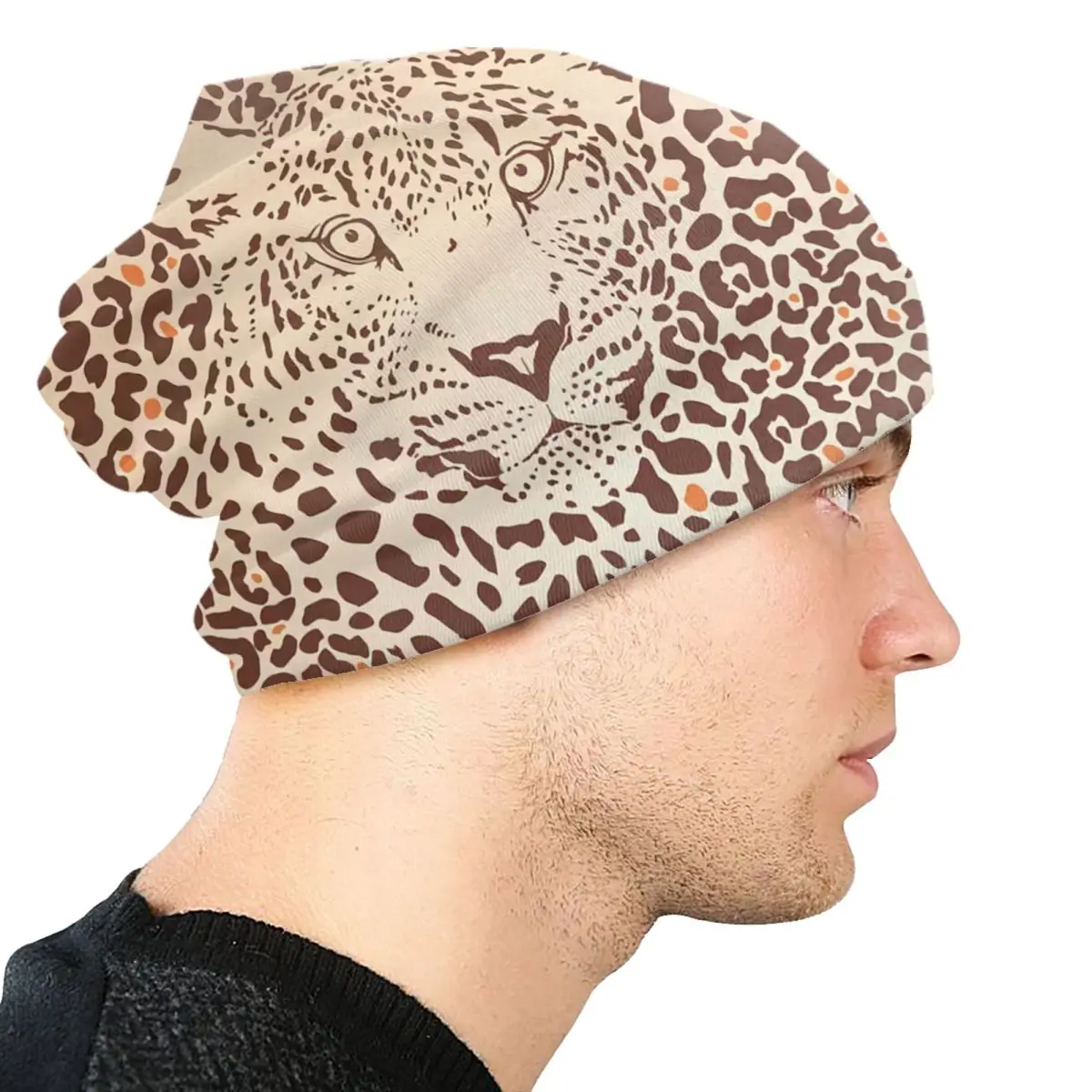 Tropical Wild Animal Leopard Skin Leather Texture Bonnet Hats Street Knitted Hat For Women Men Winter Warm Skullies Beanies Caps