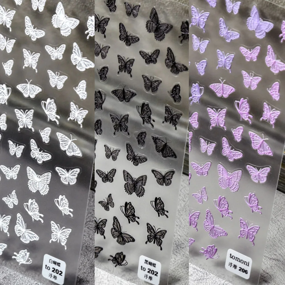 

5D New Craft Butterfly Nail Art Sticker Ultra-thin Slider Decoration Transparent Decals Black/White/Pink Self Adhesive Sticker