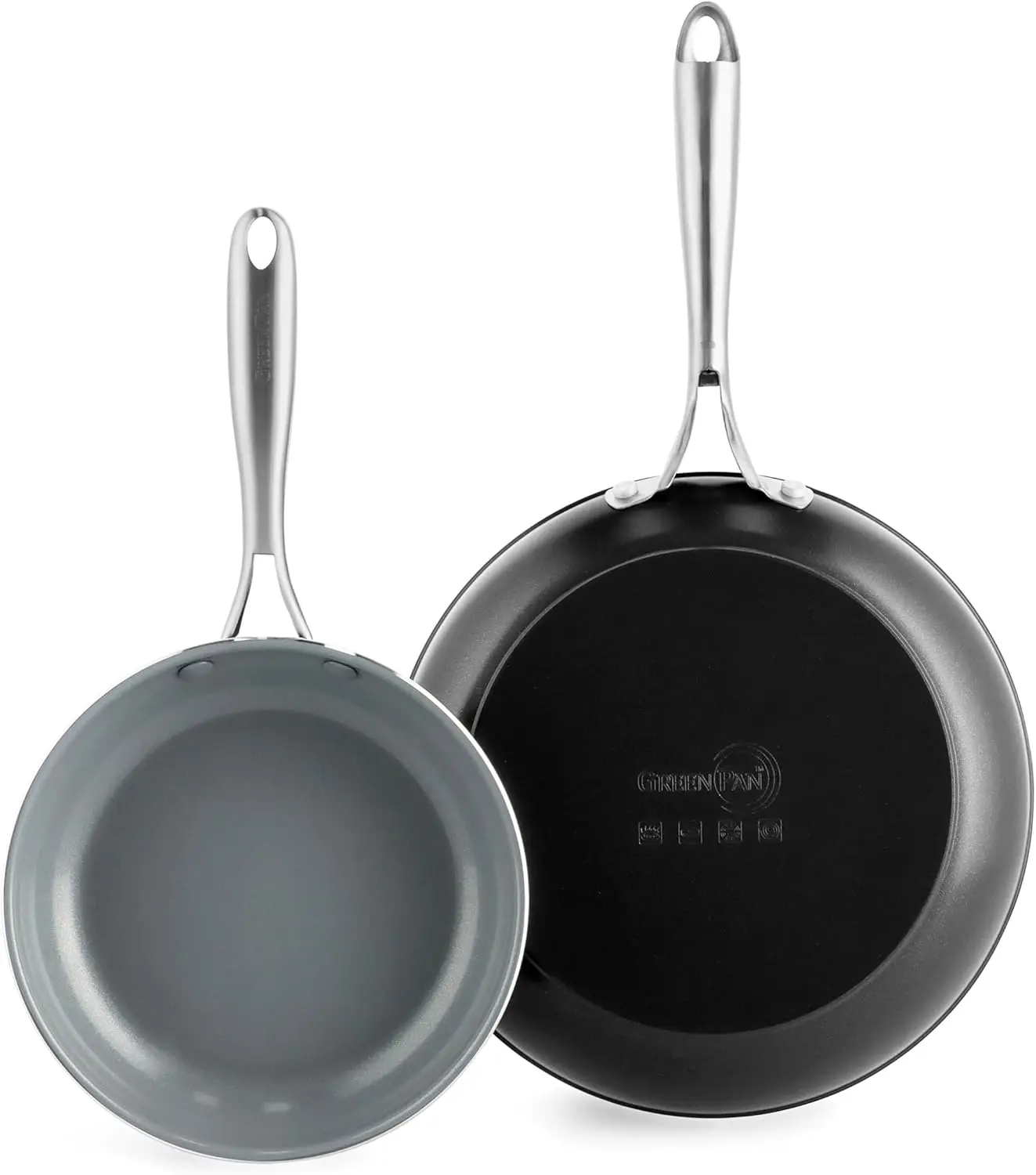

8" and 10" Ceramic Nonstick Frying Pan Set, Stainless Steel Handles, PFAS-Free, Dishwasher & Oven Safe, Black