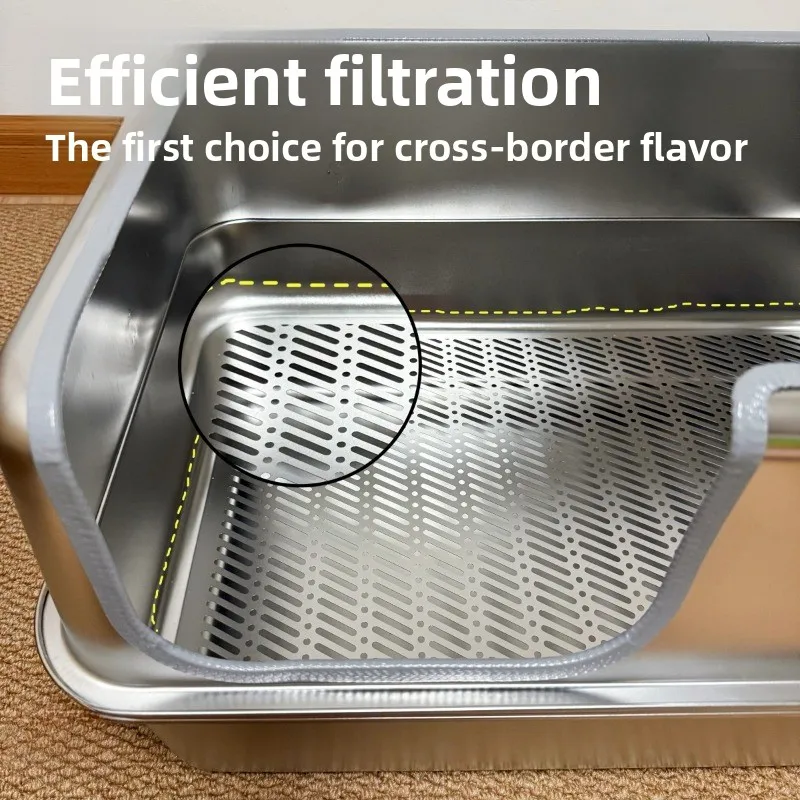 

Large 60cm Open Top Cat Litter Box Stainless Steel High Sided Tray Anti-Splash Double Layer Cat Bedpans Jumbo Pet Toilet Pan