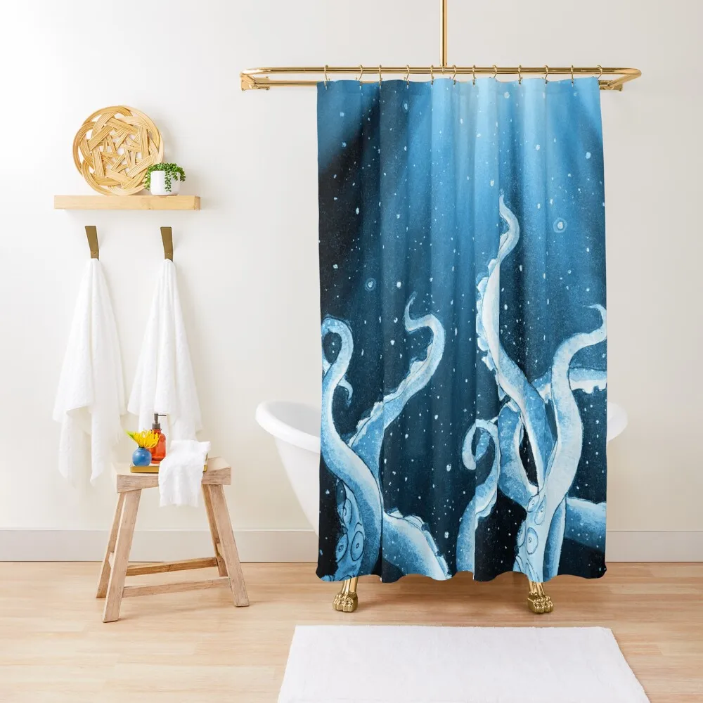 

Tentacles Kraken Octopus Watercolor Blue Ink Marine Shower Curtain Transparent Bathroom Shower