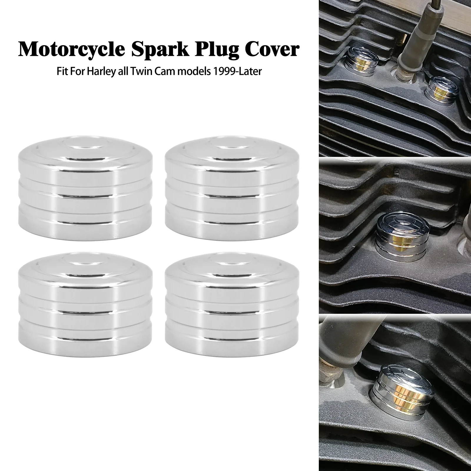 Motorcycle Spark Plug Head Bolt Cap Covers Plug 4PCS Chrome For Harley Twin Cam Touring 1999-Later Sportster XL 883 1200