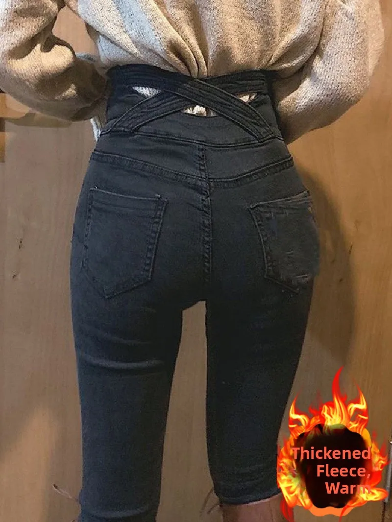 

Джинсы женские с высокой талией и перекрестным дизайном, облегающие, осенние, новые, 9-дюймовые, корейские, узкие леггинсы