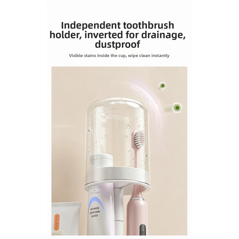 Toothbrush Holder with Dustproof Cover Wall Mountable No Drill Design 15 10 28.5cm for Easy Cleaning Maintenance