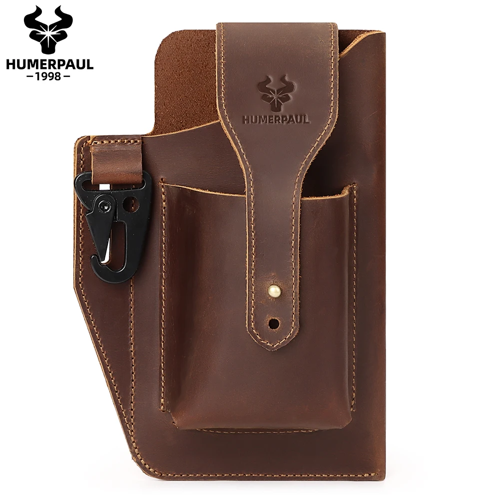 

HUMERPAUL поясная сумка для мобильного телефона для мужчин, поясная поясная сумка из воловьей кожи, многофункциональные уличные сумки для переноски портсигар