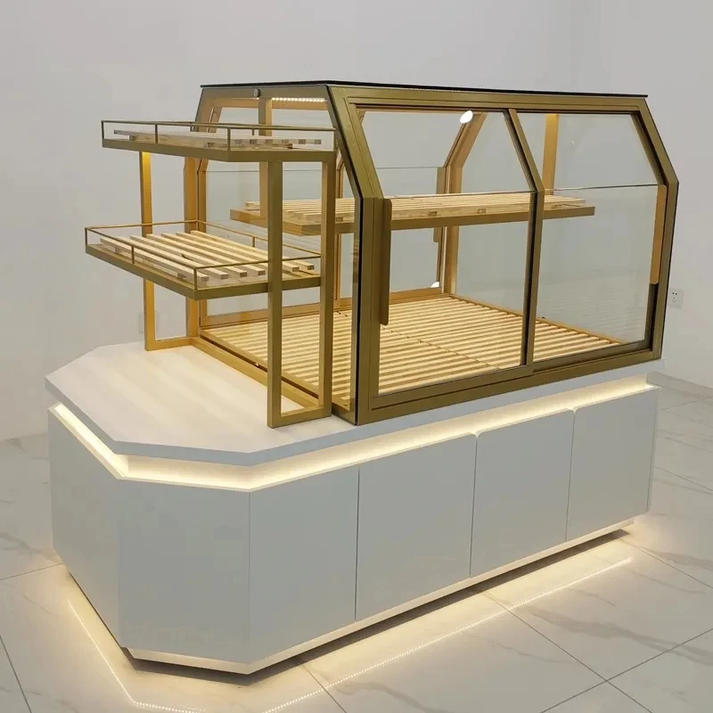 custom.Customizable LED Glass Showcase Display Cabinet Bakery Island Counter Shopping Mall Cake Dim Sum Retail Shop Design China
