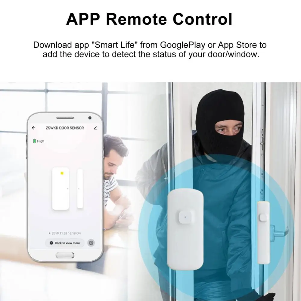 Detectores de puerta abiertos y cerrados recargables, Sensor inalámbrico Wifi, alarma, aplicación remota inteligente Tuya, Sensor magnético de puerta con Control