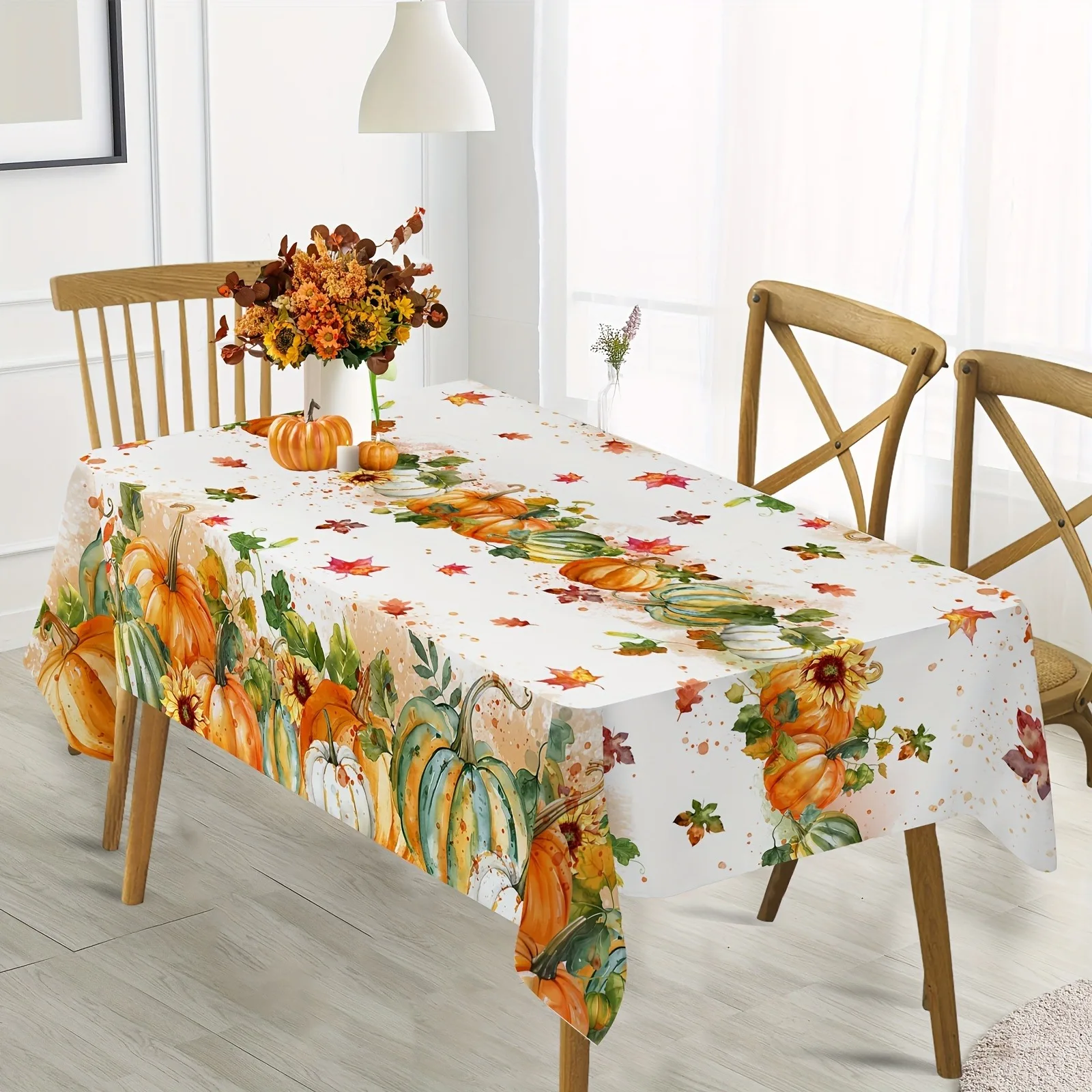 Autumn Thanksgiving Pumpkins Print Tablecloth for Table Decor Fall Harvest Maple Leaves Kitchen Dining Table Cloth Autumn Decor