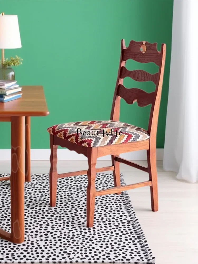 

02 ls 18French retro dining chair household light luxury premium soft bag solid wood desk and chair