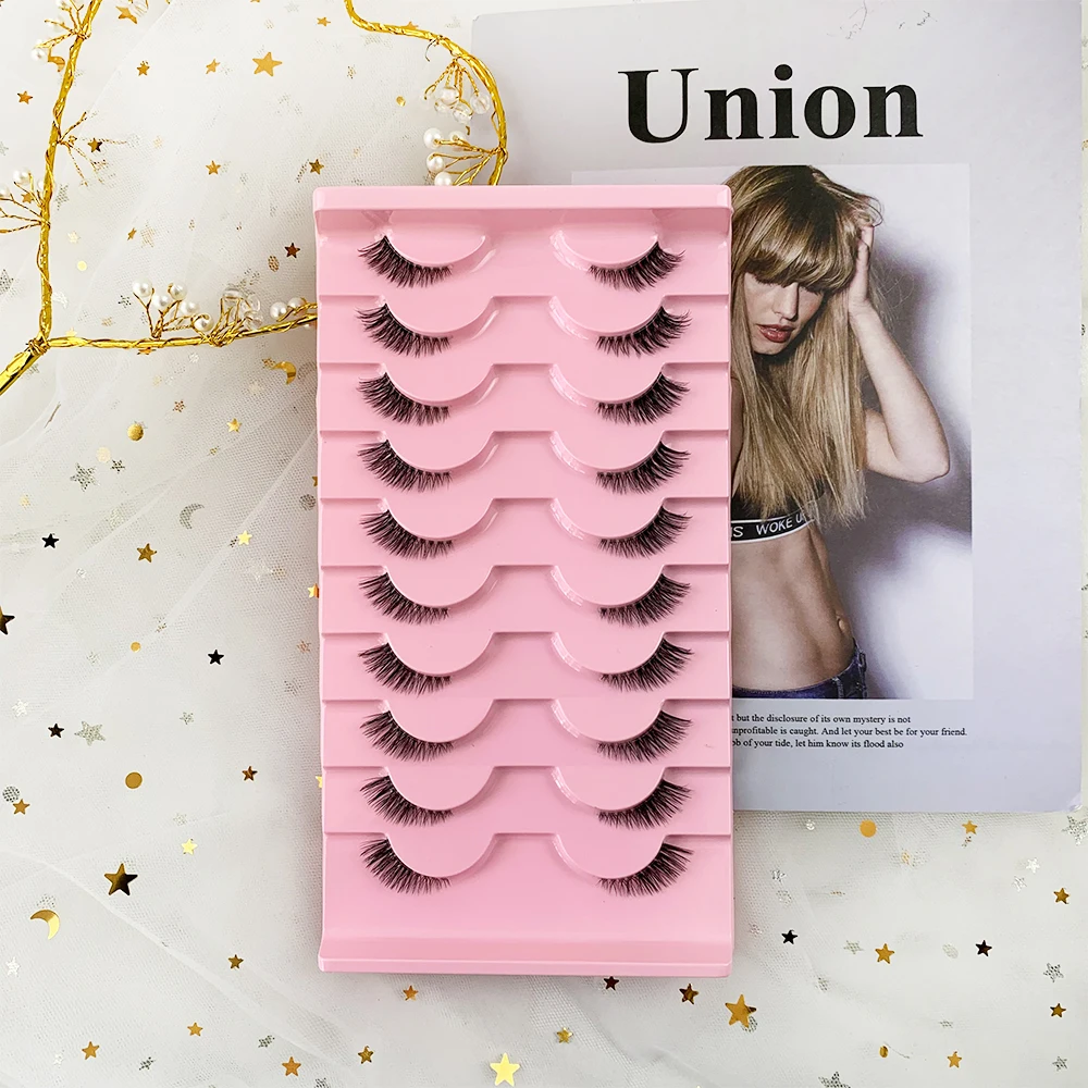 AMSDCN 10 pairs of 3D synthetic mink eyelashes,high-quality Extension Soft Makeup Medium semi mink natural long eyelashes