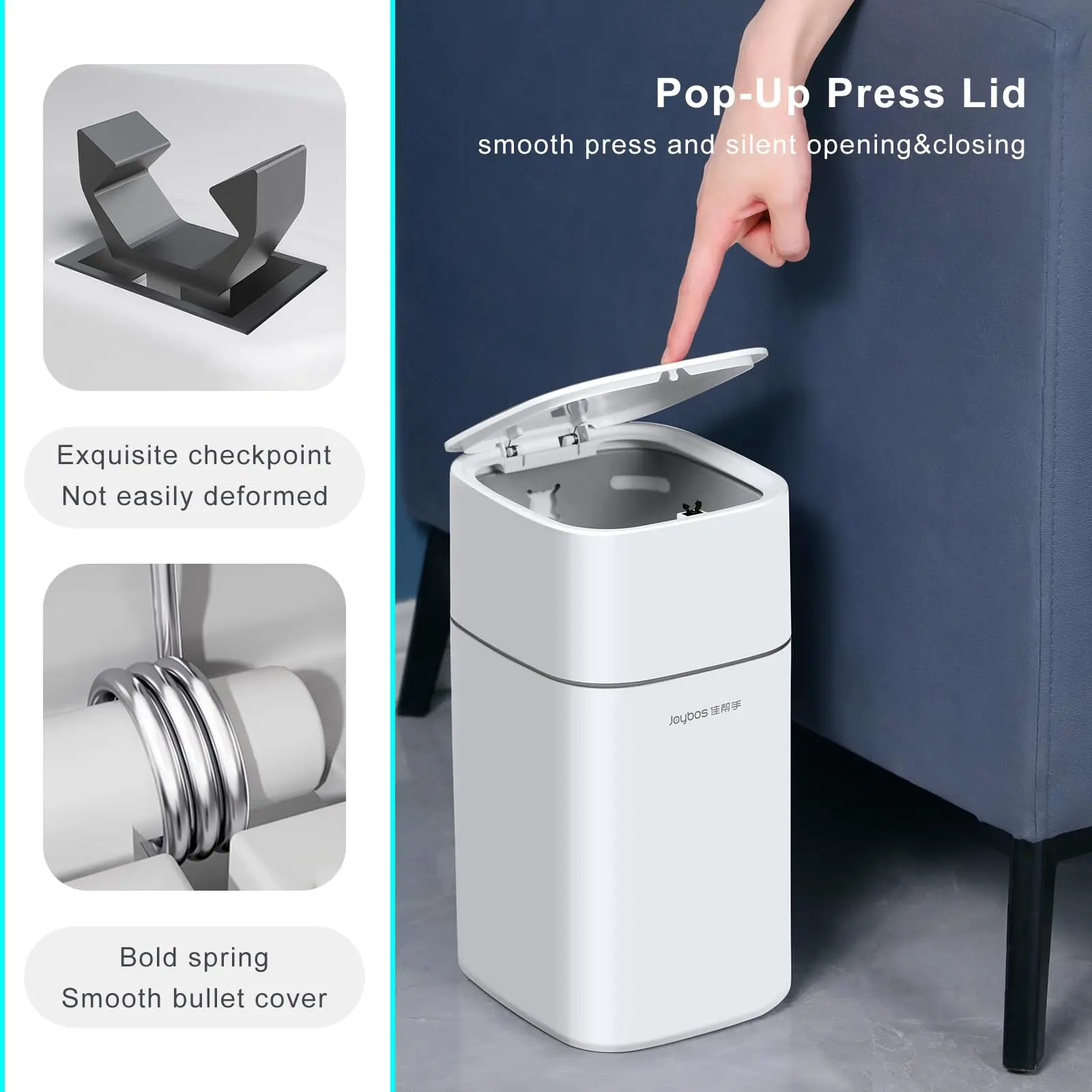 Bathroom Trash Can with Lids,Small Plastic Garbage Cans with Press Pop-up Top Lid,Slim Office Rubbish Can,Waterproof Wastebasket