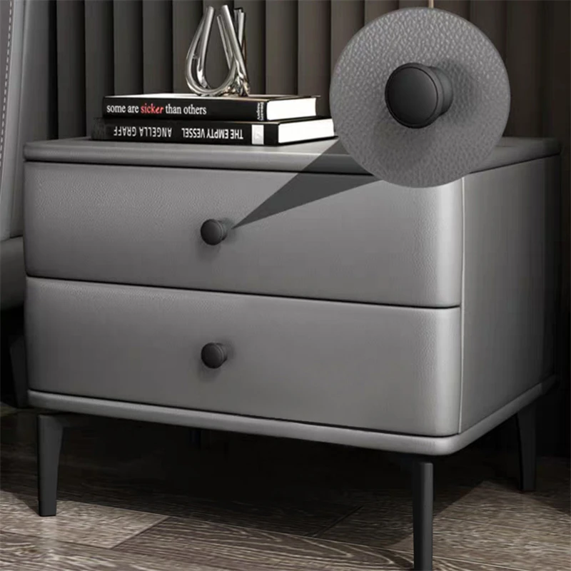 Light luxury pine custom-made simple modern Nordic drawer leather art storage bedside table high-end leather bed