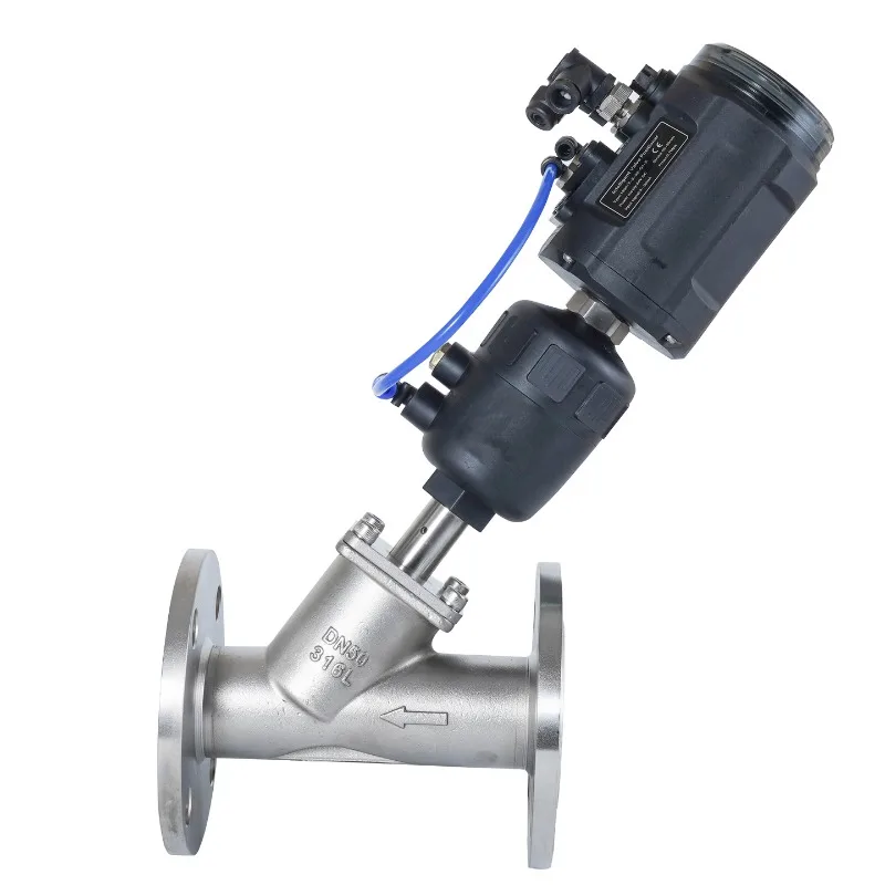 for Stainless Steel Pneumatic Hard Seal Flange Angle Seat Valve High Temperature Steam Switch 304 Plastic Head Adjustable