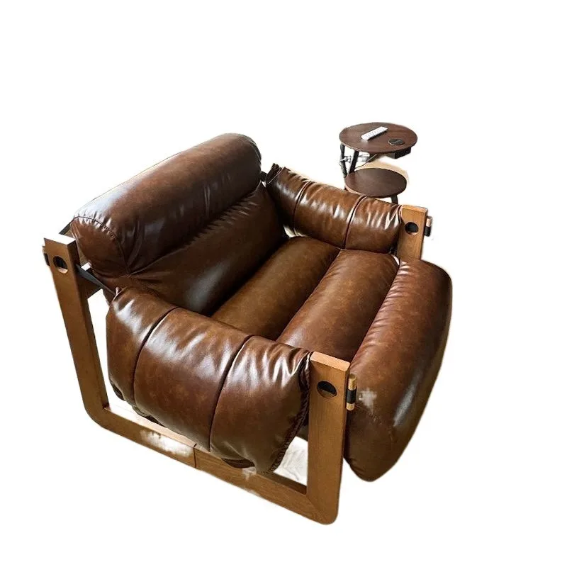 

Leisure recliner leather art lazy sofa chair Italian retro oil wax leather designer armchair living room