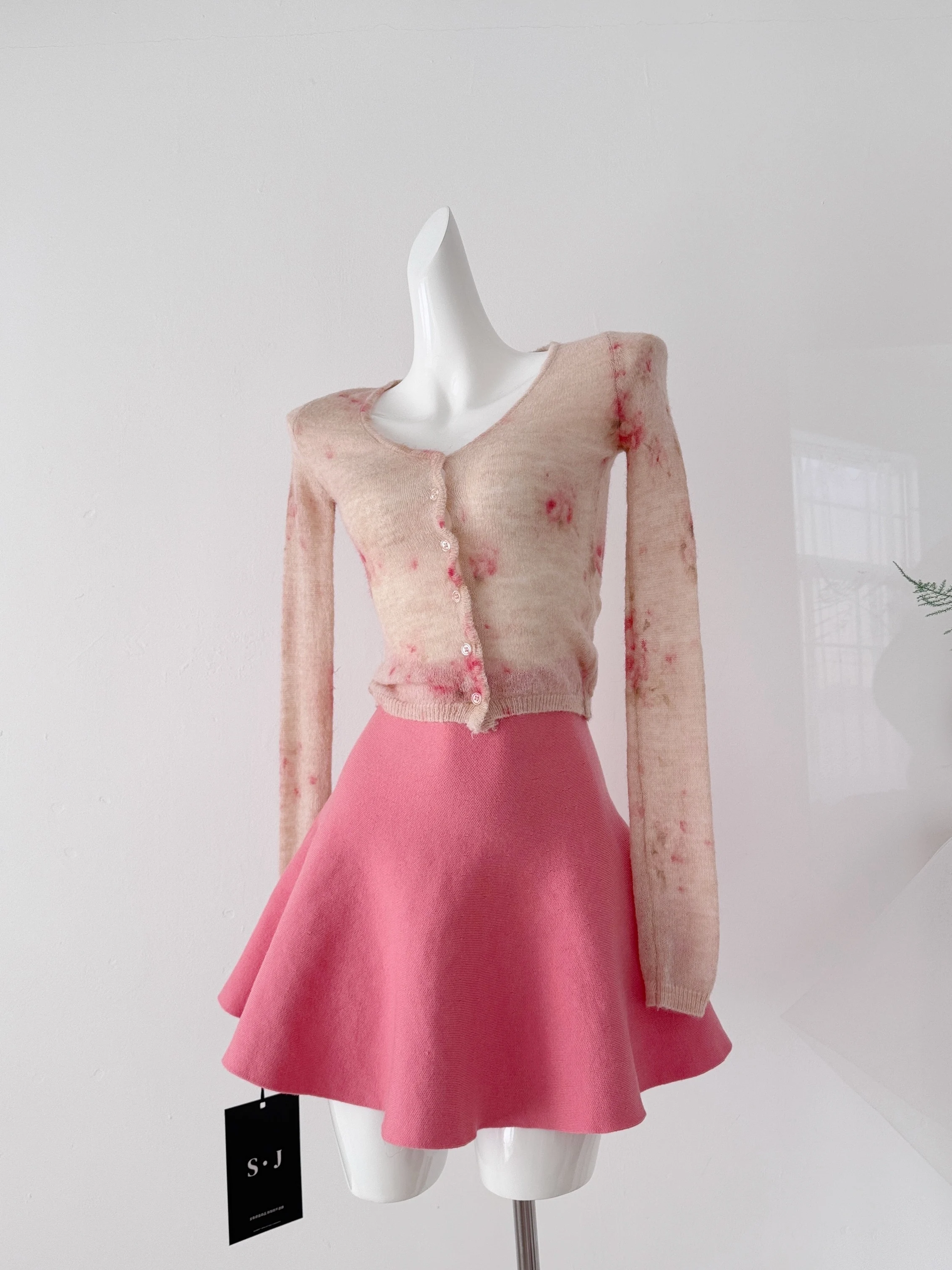Korean Gentle Floral Print Top High Waist  Skirt Two Piece Set Women's Slimming Sweet Style Autumn Fashion Ensemble