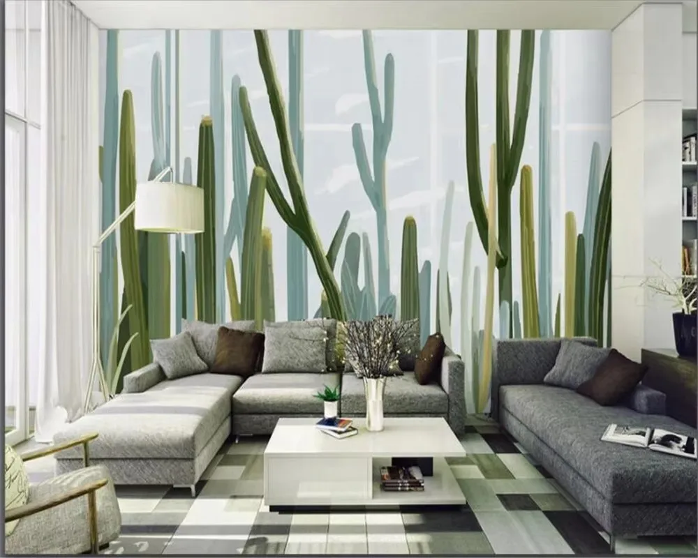 

Custom 3D Mural Wallpaper Hand Painted cactus plant watercolor wallpaper for living room Home decoration wallpaper