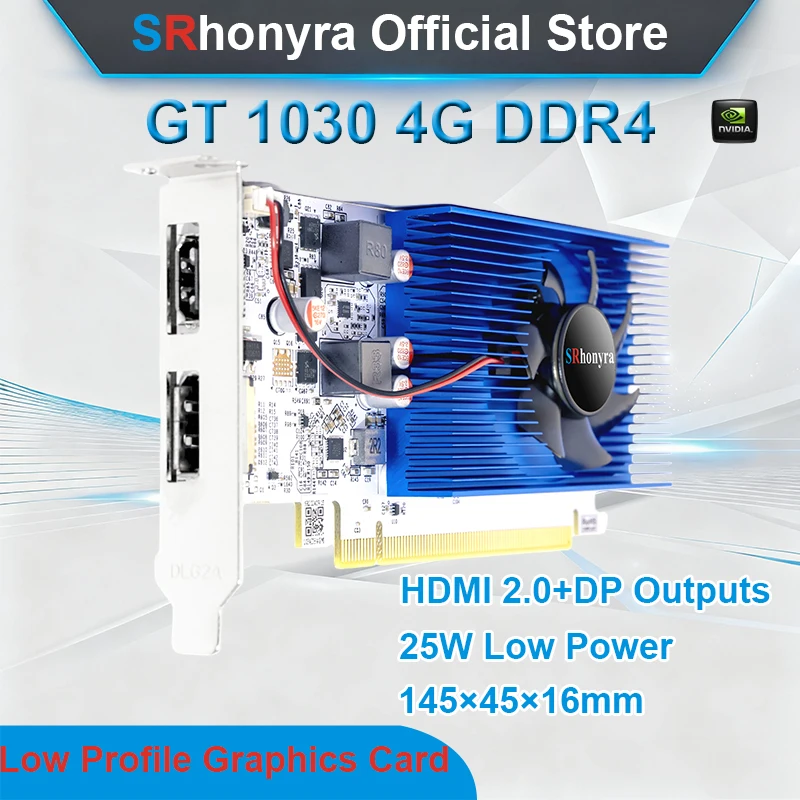 SRhonyra GT 1030 2/4GB Low Profile Graphics Card,GDDR4 64bit PCIe 3.0 HDMI+DP Outputs Video Card Compatible SFF/Thin ITX/HTPC PC