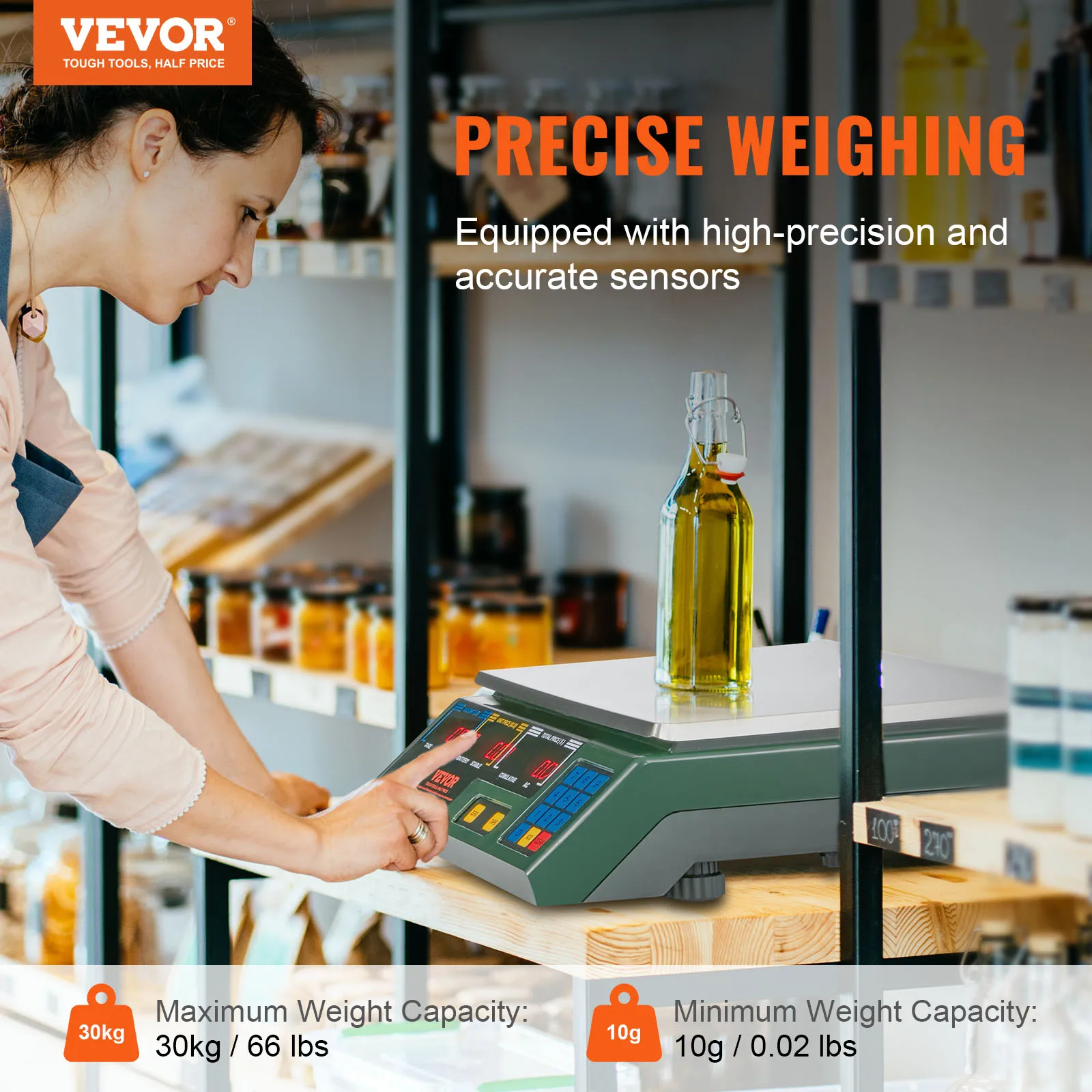 VEVOR Electronic Price Computing Scale 66 LB Digital Deli Weight Scales LED Digital Commercial Food Fruit