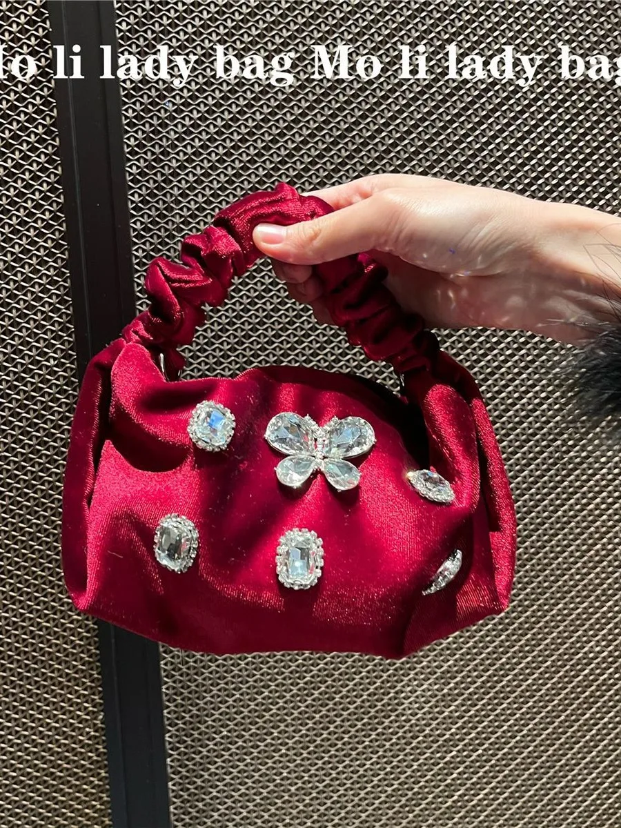 

Роскошная бархатная модная плиссированная сумка-хобо, женская сумка с кристаллами и блестящими бриллиантами, вечерняя сумка, клатч для свадебной вечеринки, сумка через плечо