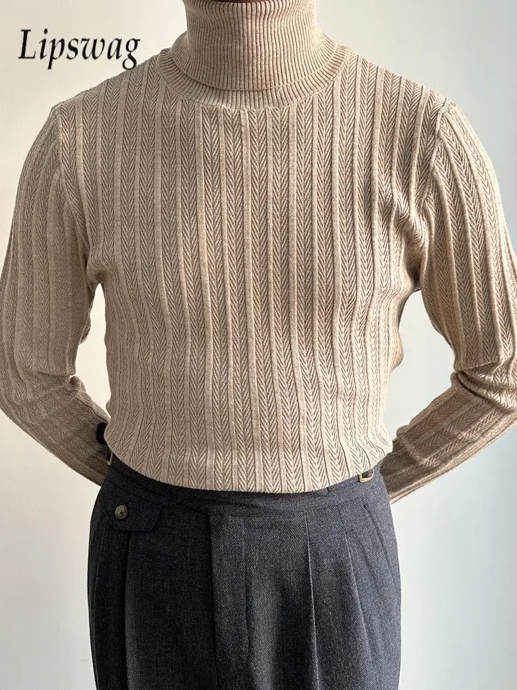 

Осень-зима винтажные водолазки мужские повседневные однотонные тонкие джемперы с длинными рукавами топы мужские стильные текстурированные вязаные свитера