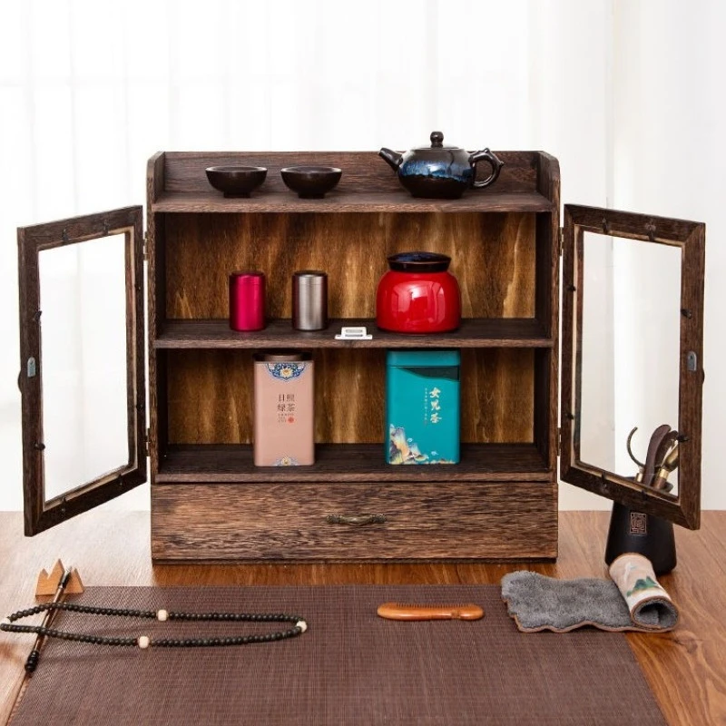 Solid Wood Storage Rack Cosmetic Makeup Organizer Multi Grid Teapot Display Rack Office Desktop Organization Display Stand