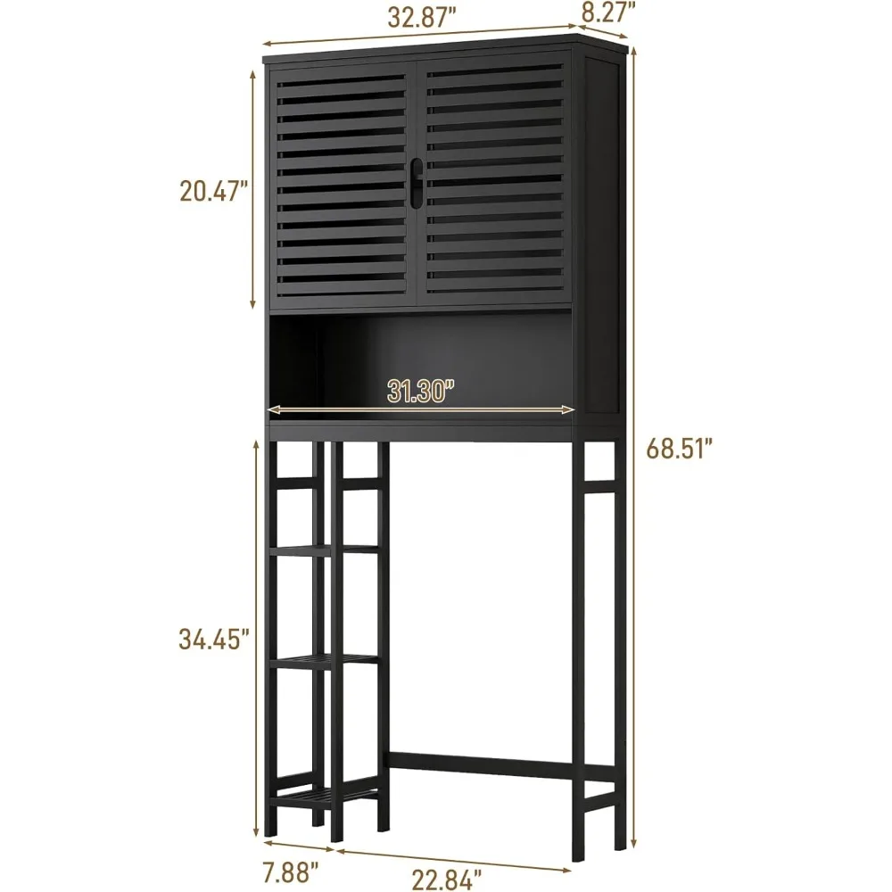 Over The Toilet Storage Cabinet, Bamboo Bathroom Cabinet with Adjustable Inside Shelf and Open Shelves, Freestanding Space-Savin