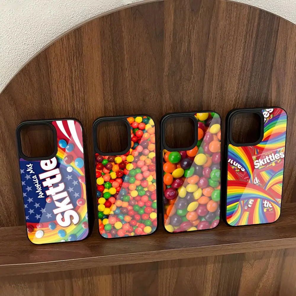 Capa de Telefone Skittles com Design de Doces Frutados Azedos e Doces, Capa de Silicone PC+TPU para iPhone 16 14 11 12 15 13 Pro Max 8 7 6 Plus X SE XR Dura