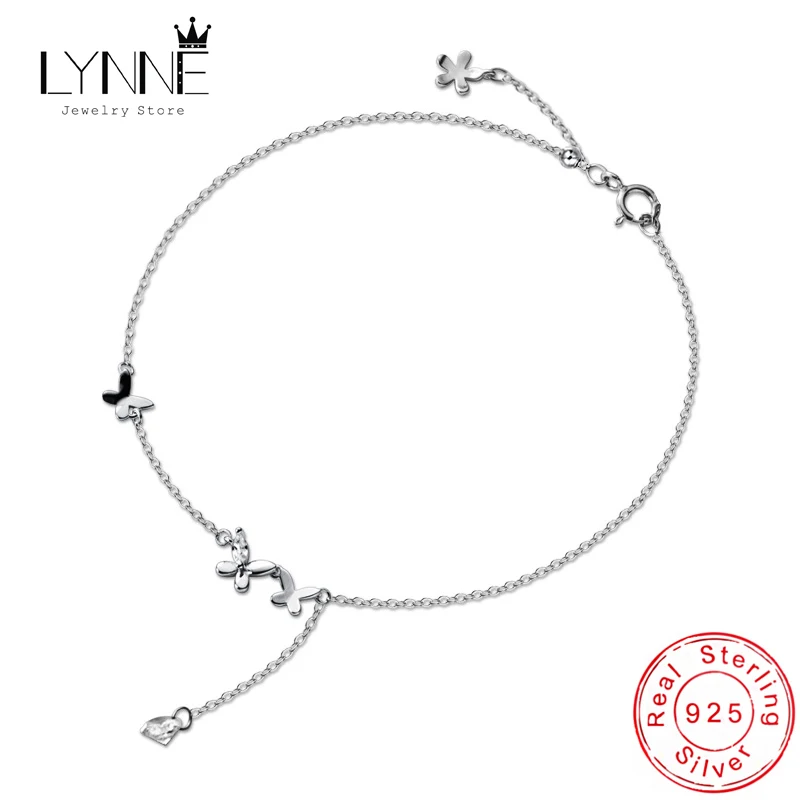 LYNNE 925 Sterling Silver Jewelry Exquisite Butterfly Zircon Pendants Anklets Women Fashion Elegant Beach Foot Chain PS-10008